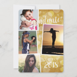 Graduate Class of 20__ Gold Bokeh mit 4 Bildern Einladung