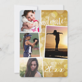 Graduate Class of 20__ Gold Bokeh mit 4 Bildern In Einladung