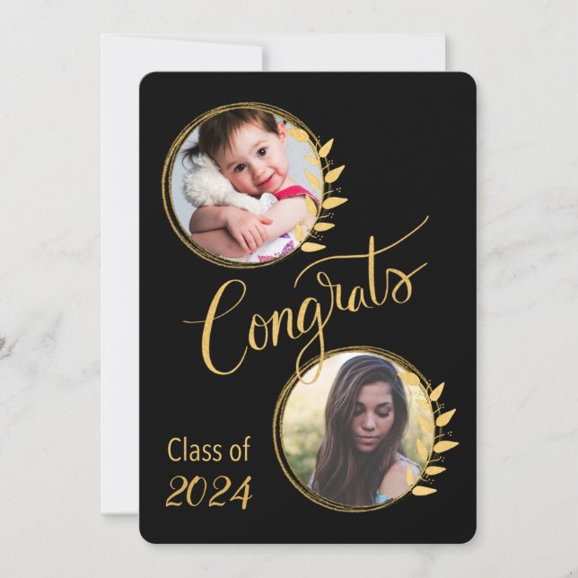 Graduate Class of 20__ Gold Glitzer 4 pics Einladung (Vorderseite)