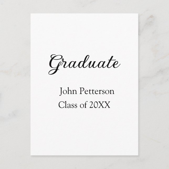 Graduate Class of 20XX simple minimale Abschluss m Postkarte (Vorderseite)