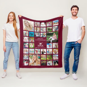 Graduate Class of Burgundy Maroon 35 Foto Collage Fleecedecke