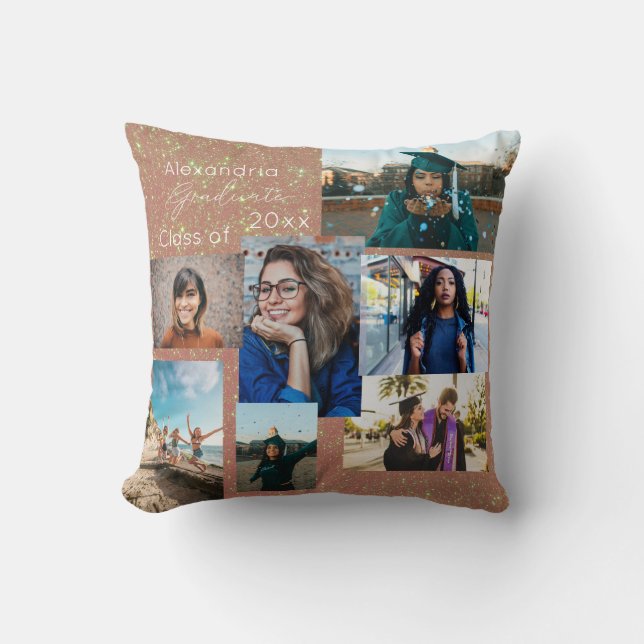 Graduate Class of Foto Collage Pink Glitzer Kissen (Vorderseite)