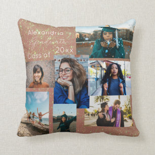 Graduate Class of Foto Collage Pink Glitzer Kissen