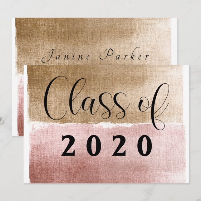Graduate Class of Gold and Pink Moderner Abschluss Ankündigung (Vorne/Hinten)