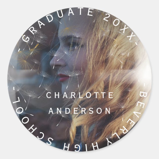 Graduate Class of name Custom Foto Dandelion Runder Aufkleber (Vorderseite)