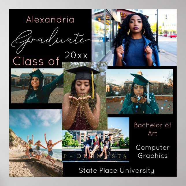 Graduate Class of Uni Foto Collage 3 - Schwarz Poster (Vorne)