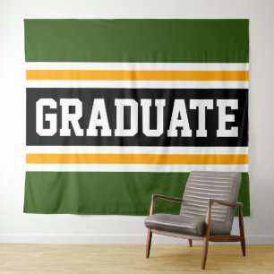 GRADUATE Collegiate Grün Schwarz Orange Streifen Wandteppich