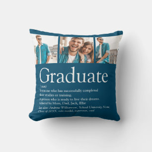 Graduate Definition 3 FotoCollage Modernes Blau Kissen