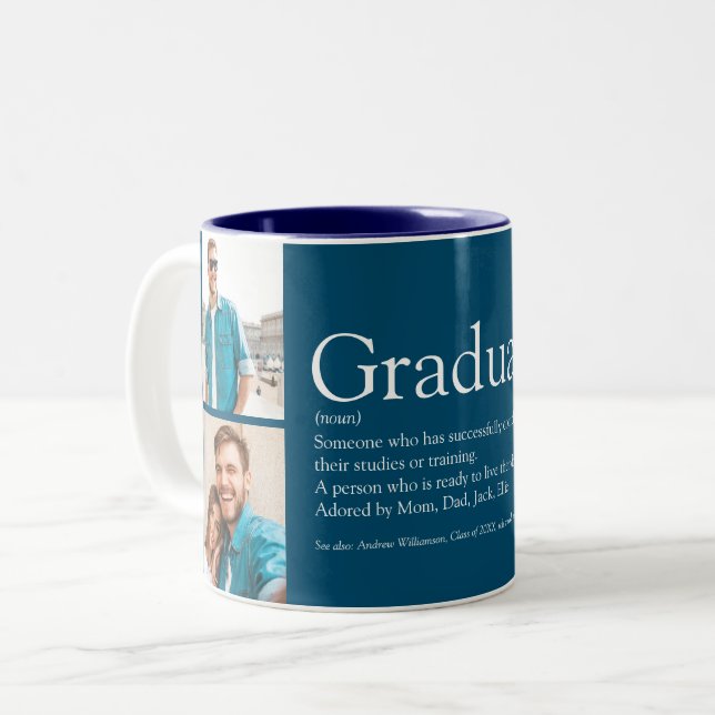 Graduate Definition Foto Collage Fun Blue Zweifarbige Tasse (Vorderseite Links)