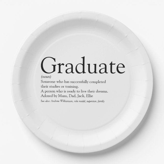 Graduate Definition Schwarz und Weiß Pappteller (Vorderseite)