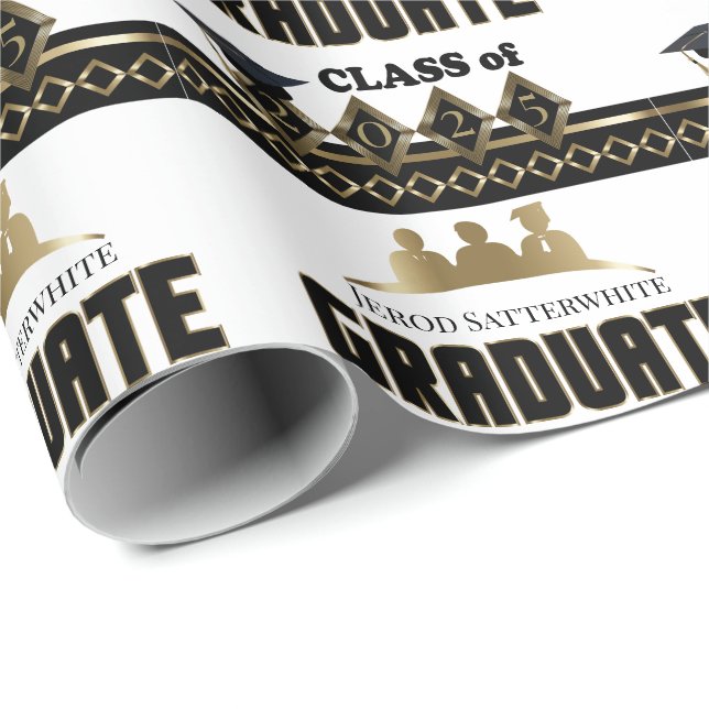 Graduate - DIY Jahr und Name - weiß Geschenkpapier (Rolleneckpunkt)