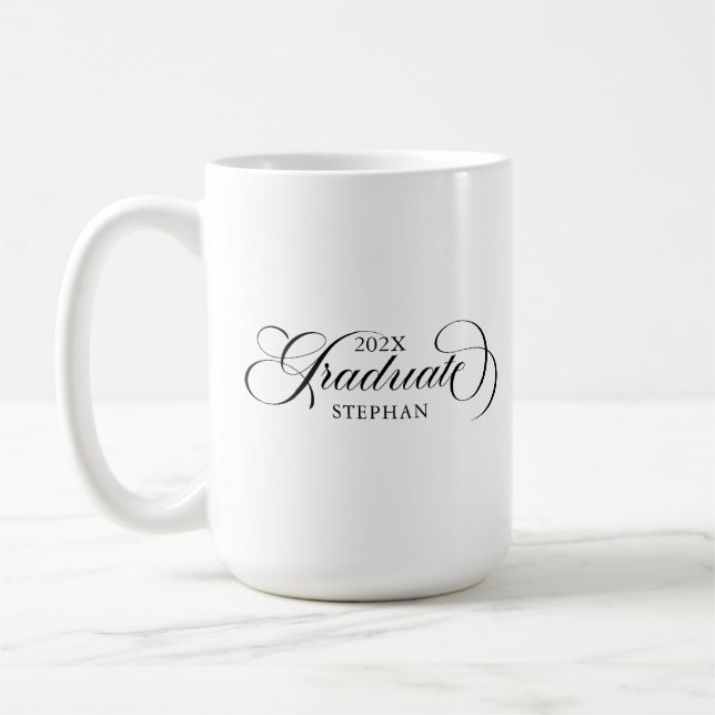 Graduate Elegant Black Script Typografy Kaffeetasse (Links)