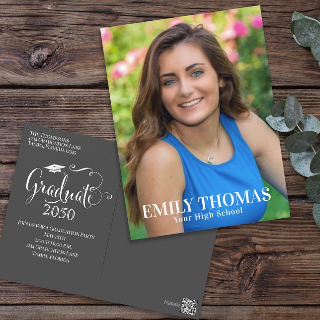 Graduate Elegant Calligraphy Typografy Foto Postkarte (Von Creator hochgeladen)