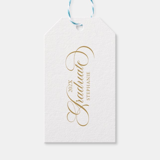 Graduate Elegant Gold Script Typografie Geschenkanhänger (Vorderseite)