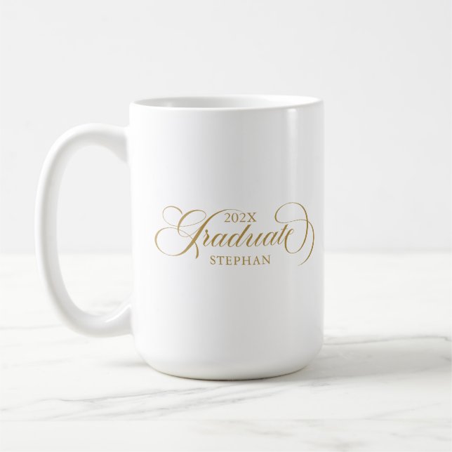 Graduate Elegant Gold Script Typografie Kaffeetasse (Links)