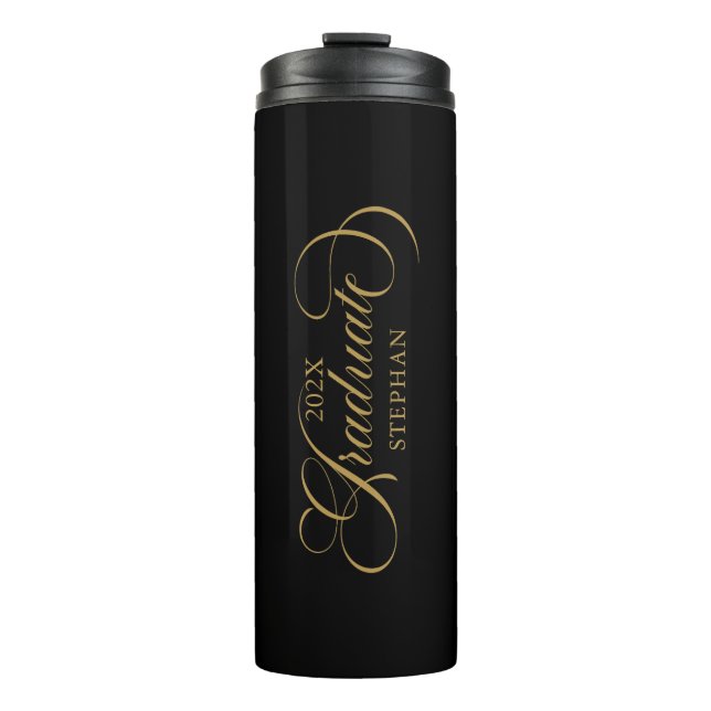 Graduate Elegant Gold Script Typografie Thermosbecher (Vorderseite)