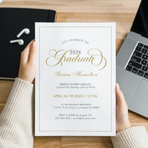 Graduate Elegant Gold White Gray Script Typografie Einladung