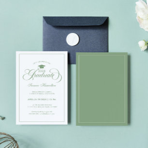 Graduate Elegant Green White Script Typografie Einladung