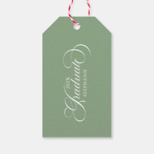 Graduate Elegant Green White Script Typografie Geschenkanhänger