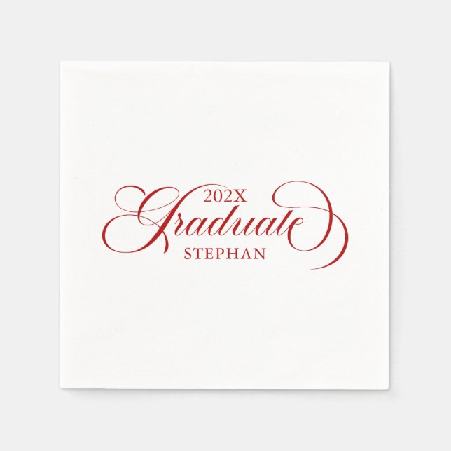 Graduate Elegant Red Script Typografie Serviette (Vorderseite)