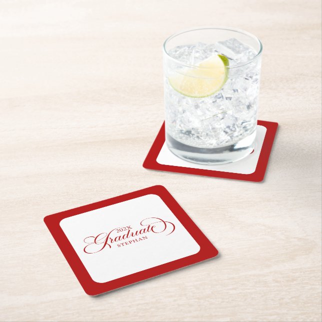 Graduate Elegant Red Script Typography Rechteckiger Pappuntersetzer (Vor Ort)
