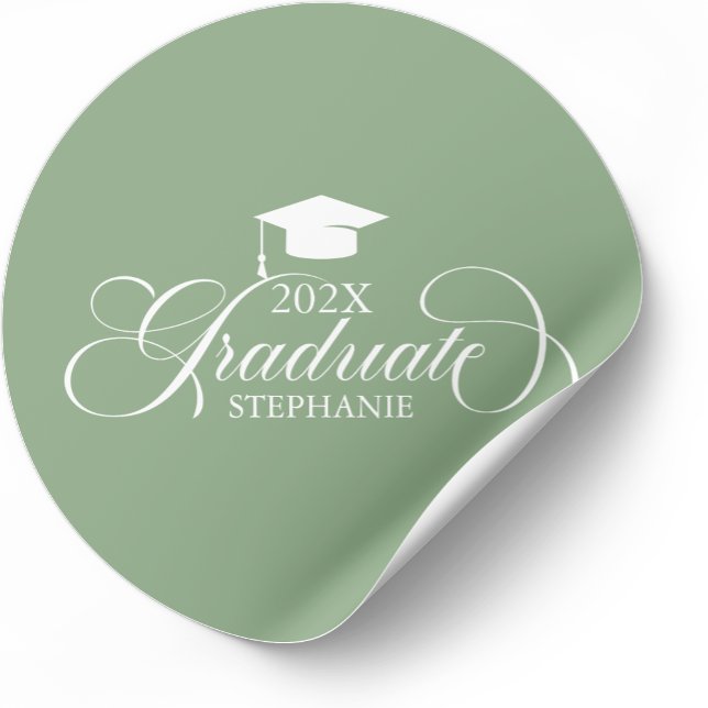 Graduate Elegant White Script Typografy Runder Aufkleber (Von Creator hochgeladen)