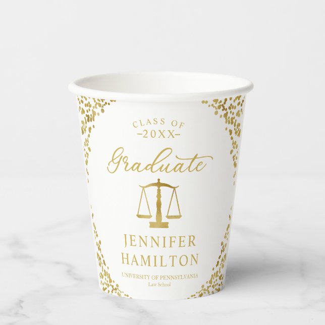 Graduate Elegante Gold Blue Law School Abschluss Pappbecher (Vorderseite)