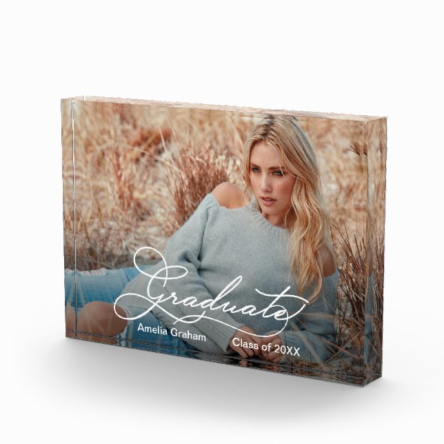 Graduate Elegante Script Abschluss Geschenk Fotoblock (Rechts)