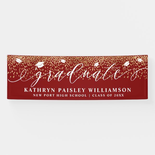 Graduate Elegante Script Gold Confetti Abschluss B Banner (Horizontal)