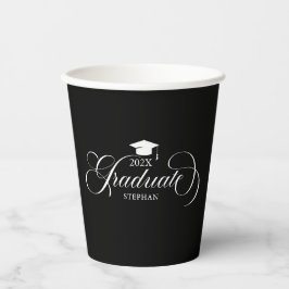 Graduate EleganWhite Black Script Typografie Pappbecher