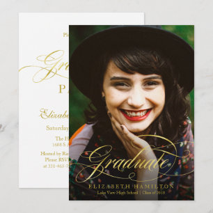 Graduate Foil Gold Klasse Script Grad Party Foto Einladung
