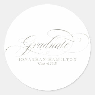 Graduate Foil Silver Eleganter Script-Abschluss Runder Aufkleber