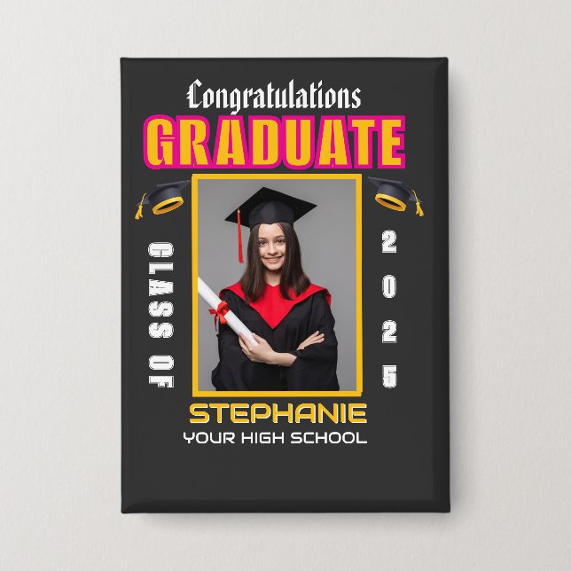 Graduate Foto Abschluss Herzlichen Glückwunsch Button (Vorderseite)