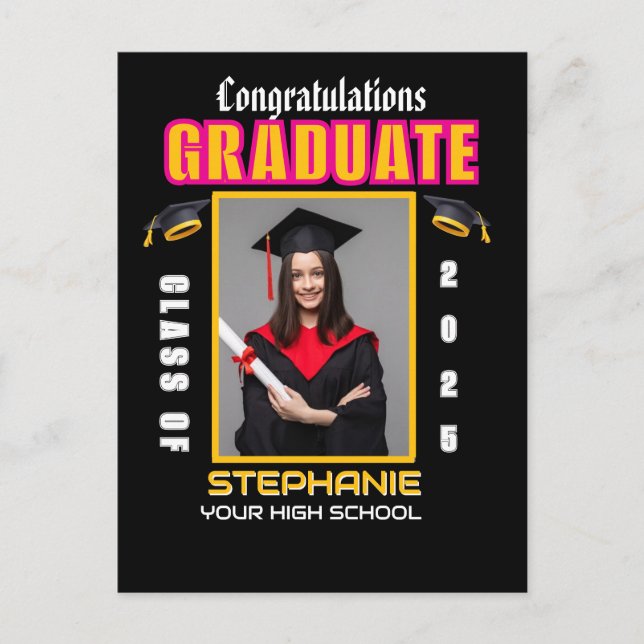 Graduate Foto Abschluss Herzlichen Glückwunsch Postkarte (Vorderseite)