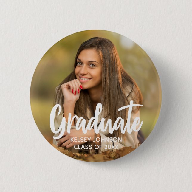 Graduate Foto Bold Script Custom Graduation Party Button (Vorderseite)