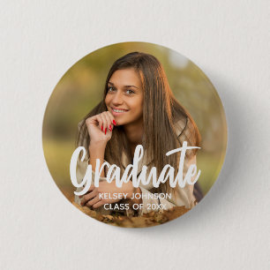 Graduate Foto Bold Script Custom Graduation Party Button