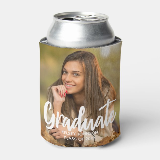 Graduate Foto Bold Script Custom Graduation Party Dosenkühler (Kanne Vorderseite)