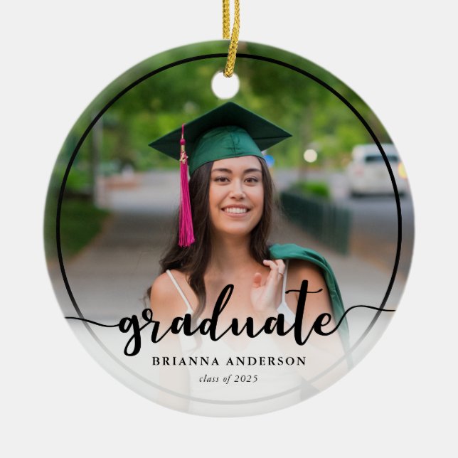 Graduate Foto Calligrafy Black Keramik Keramik Ornament (Vorne)