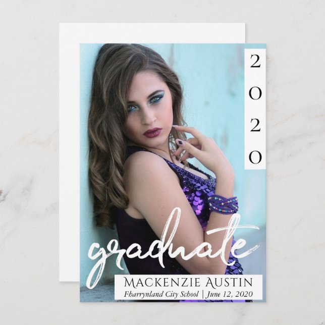 Graduate Foto | Chic Script Simple Keepake Ankündigung (Vorne/Hinten)