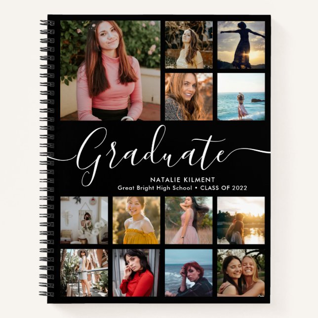Graduate Foto Collage Abschluss Black Notizbuch (Vorderseite)