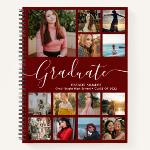 Graduate Foto Collage Abschluss Burgundy Red Notizbuch