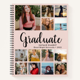 Graduate Foto Collage Abschluss Rosa und Schwarz Notizbuch