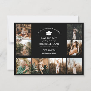 Graduate Foto Collage Black Save the Date Postkarte