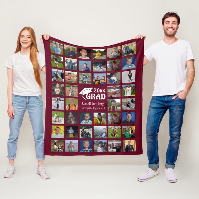 Graduate Foto Collage Editable Maroon Personalize Fleecedecke (Beispiel)