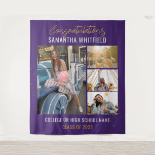 Graduate Foto Collage Lila Grad 2025 Hintergrund Wandteppich