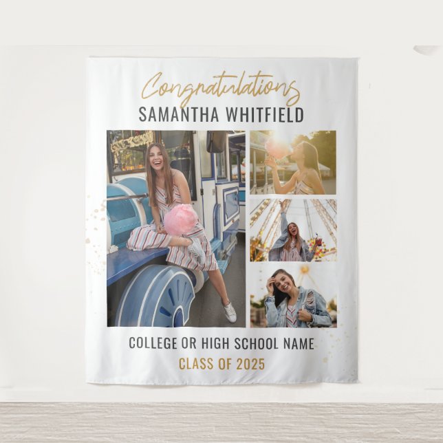 Graduate Foto Collage Moderner Abschluss Hintergru Wandteppich (Vorderseite)