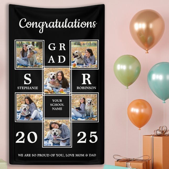 Graduate Foto Collage Moderner Monogramm-Abschluss Banner (Von Creator hochgeladen)
