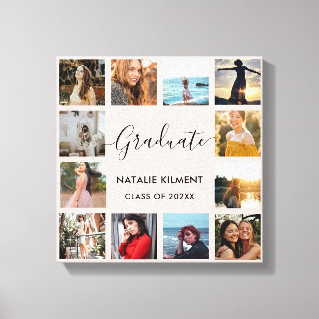 Graduate Foto Collage Rosa und Schwarzer Abschluss Leinwanddruck (Vorderseite)