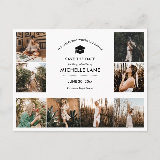 Graduate Foto Collage Save the Date Postkarte (Vorderseite)