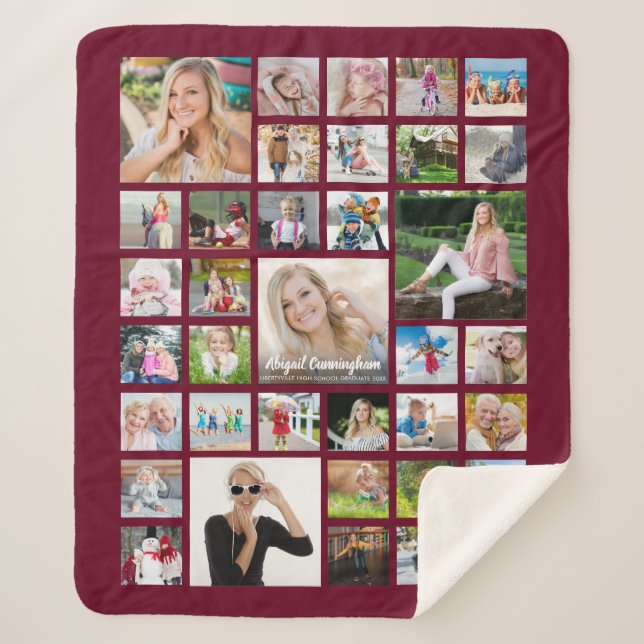 Graduate Foto Collage Script Name Maroon Sherpadecke (Vorderseite)